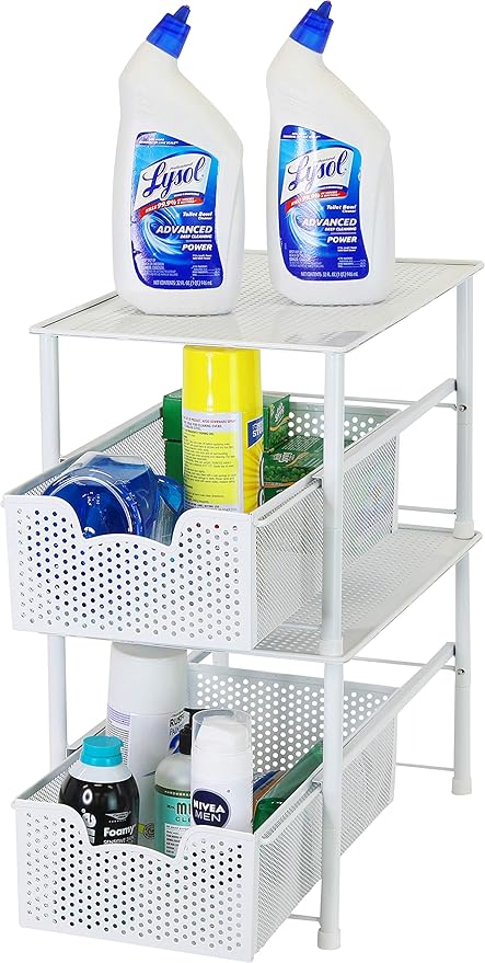 Simple Houseware Stackable Under Sink Cabinet Sliding Basket Organizer Drawer, White