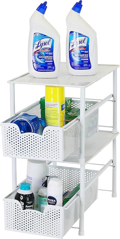 Simple Houseware Stackable Under Sink Cabinet Sliding Basket Organizer Drawer, White