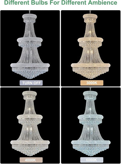 31 - Light Large Empire Crystal Chandelier for High Ceiling Foyer Entryway Staircase Living Room Dining Room Chrome Finish