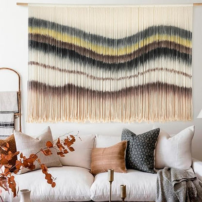 Macrame Wall Hanging Boho Chic Wall Art Macrame Wall Decor Fiber Yarn Tapestry Dip-Dye Living Room Home Bedroom Wall Decor 57" Wx 35" L