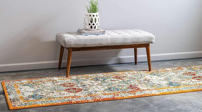 Unique Loom Rosso Collection Vintage, Traditional, Bohemian, Geometric, Distressed, Southwestern Area Rug (2' 7 x 10' 0 Runner, Beige/Orange)