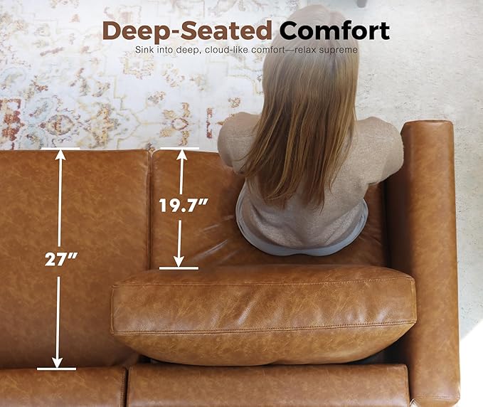 118.5" Faux Leather Modular Sectional Sofa, L Shaped Couch Set for Living Room, 5-Seater Comfy Cloud Couches with Movable Storage Ottoman,DIY Combination - Brown