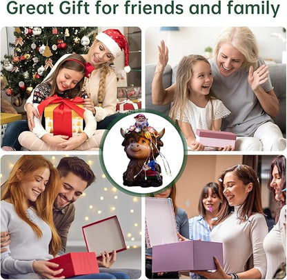 Solar Highland Cow Outdoor Statues for Garden: Outside Decor with Funny Gnomes Clearance for Yard Art Lawn Ornaments Porch Patio Balcony Home House - Birthday Gifts for Grandma Mom Women(Cow Gnome)