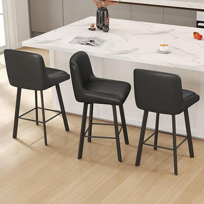 Swivel Bar Stools, 26''H Upholstered Barstools with Backs, Modern Counter Height Bar Stool Chairs for Kitchen Island, Metal Legs (Black- Faux Leather, Set of 4-26" H)