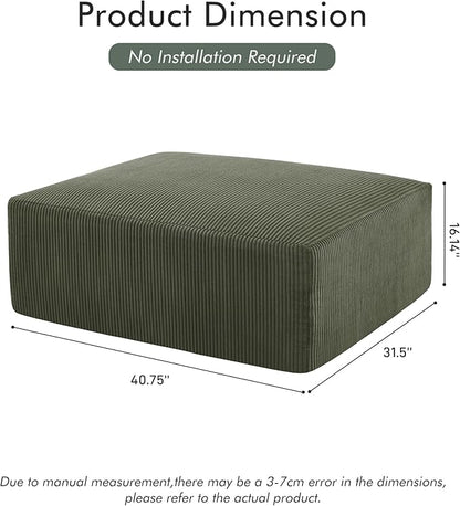 40" Square Stuffed Ottoman Pouf for Sofa Couch, Corduroy Poufs with Foam Chunk Filling, Furry & Fluffy Foot Stool Movable Ottoman. 40 * 31 Floor Poufs Foot Rest for Living Room, Green