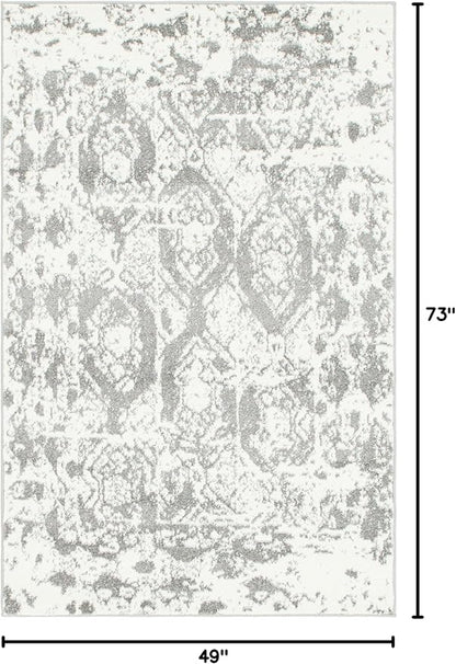 Unique Loom Rosso Collection Vintage, Geometric, Bohemian, Traditional, Distressed, Southwestern Area Rug, Rectangular 4' 0" x 6' 0", Light Gray/Ivory