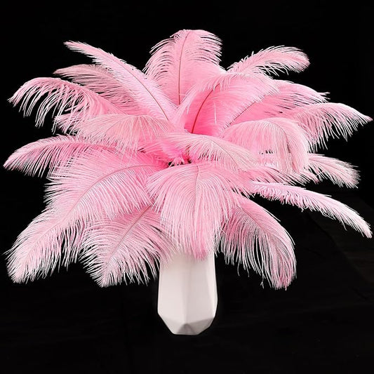THARAHT Pink Ostrich Feathers 12pcs Natural Bulk 8-10Inch 20cm-25cm for Crafts Wedding Party Centerpieces Flower Arrangement Easter Gatsbi and Home Decoration Feathers