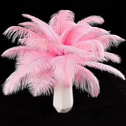 THARAHT Pink Ostrich Feathers 24pcs Natural Bulk 10-12Inch 25cm-30cm for Crafts Wedding Party Centerpieces Easter Gatsbi and Home Decoration Feathers