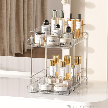 Vtopmart 4 Pack 2 Tier Bathroom Under Sink Organizers and Storage, Clear Kitchen Pantry Organization, Pull Out Medicine Cabinet Organizer with Movable Dividers