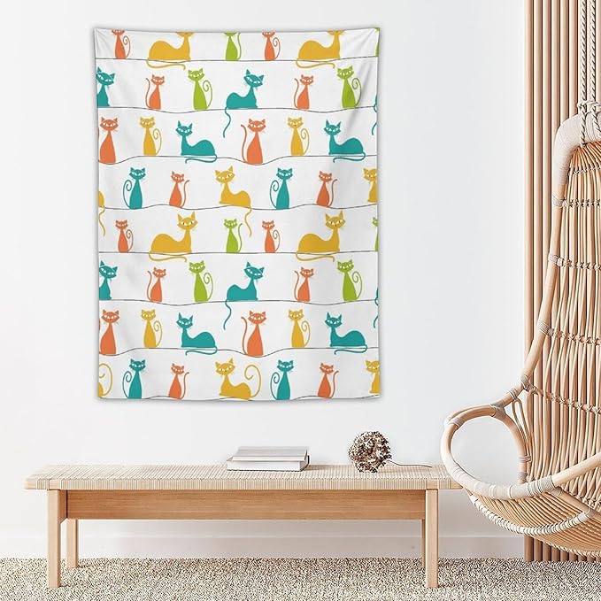 ICMOLYYENLO Boho Medieval Cat Tapestry, Abstract Atomic Starburst Geometric Aesthetic Art Wall Hanging For Bedroom Living Room Dormitory 60x80 Inches