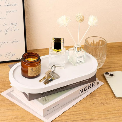 Bamboo Vanity Tray 11.4x6.2 inches, Decorative Vanity Tray for Bathroom Countertop Toilet Tank Farmhouse, White