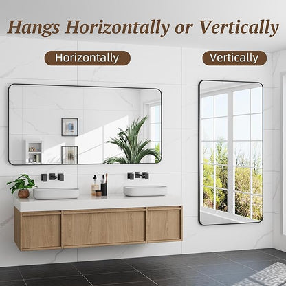 Bathroom Mirror 60" x 30", Large Rectangle Wall Mirror, Black Metal Frame Wall Mounted Mirrors for Bathroom, Vanity, Bedroom, Entryway Decor(Horizontal/Vertical)