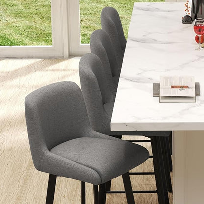 Swivel Bar Stools Set of 4, 26''H Upholstered Barstools with Backs, Modern Counter Height Bar Stool Chairs for Kitchen Island, Metal Legs, Fabric, Gray Counter Stools