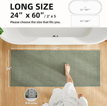 Bathroom Runner Rug, Long Bath Mat Washable Thin Quick Dry Low Pile Bathroom Runner Rugs 24 x 60 Non Slip, Sage Green 24"x60"