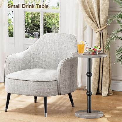 Drink Table, Small Round Side Table for Small Spaces, Modern Accent Round End Tables with Metal Leg, Thickened Wood Pedestal Coffee Tables for Living Room, Bedroom, Narrow Corners,Sofa Couch