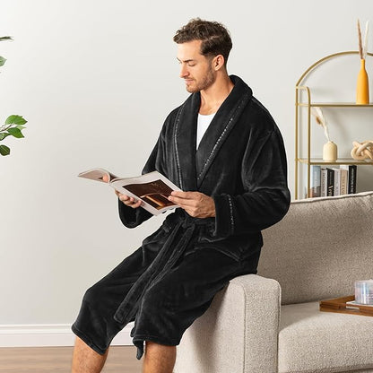 PAVILIA Mens Soft Robe | Warm Fleece Robes for Men, Soft Spa Bathrobe with Shawl Collar and Pockets