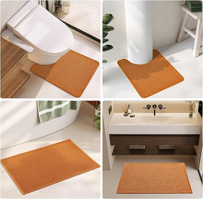 Bathroom Runner Rug - Non Slip, Washable, Super Absorbent Chenille Bath Mat for Bathroom - Quick Dry, Low Pile - Orange 24"x70"