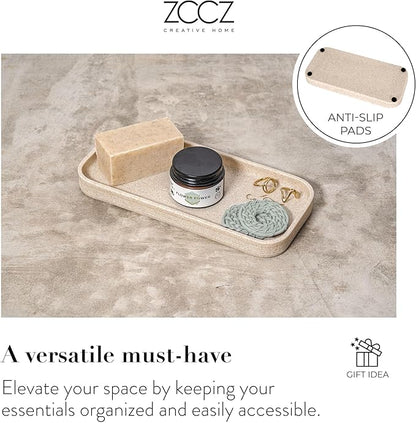 ZCCZ Beige Bathroom Accessories Set 6 Pieces - Toothbrush Holder, Lotion Dispenser, Qtip Container, Vanity Tray, Tumbler - Countertop Organizer for Bathrooms - Elegant and Functional Décor Set