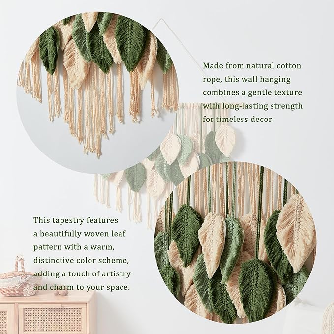 Macrame Wall Hanging Boho Wall Tapestry Handmade Woven Leaf Wall Decor Crochet Wall Art for Home Office Apartment(39.4" W x 31.5" L)