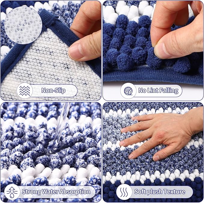 25PCS Navy Blue Bathroom Accessories Sets Complete, with Shower Curtain, Rugs, Trash Can and Toilet Brush, Soap Dispenser, Toothbrush Holder and Cup, Soap Dish, Qtip Holder, Bathroom Decor Sets