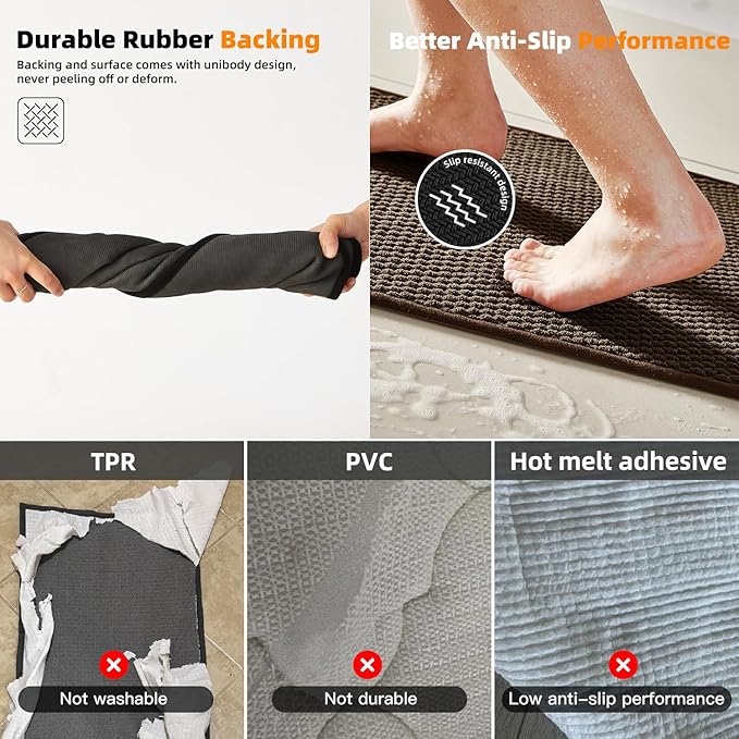 Bathroom Runner Rug, Long Bath Mat Washable Thin Quick Dry Low Pile Bathroom Runner Rugs 24 x 60 Non Slip, Brown 24"x60"