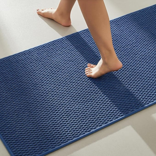 Bathroom Rugs Non Slip Washable, Super Absorbent Thin Bath Mat Quick Dry Low Pile Bathroom Rug, Navy Blue 20"x48"