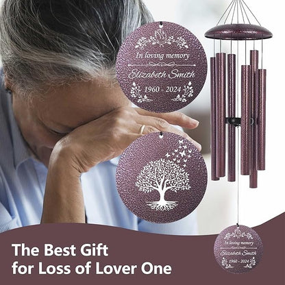 ASTARIN Memorial Wind Chimes Personalized, Bereavement Condolence Gifts for Loss of Mother Husband Wife, Customized Wind Chimes for Outside Deep Tone(Produced in USA)