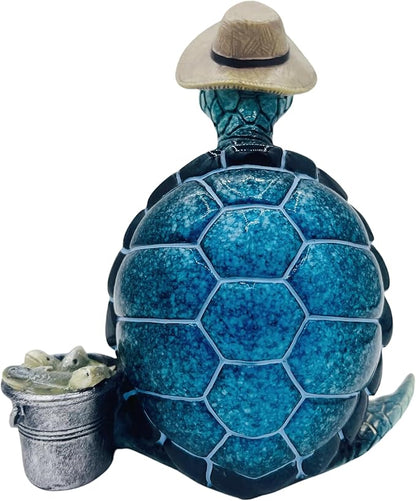 Turtle Fishing Decor, Summer Garden Statues, Nautical Coastal Beach Decorations, Home Office Decor Gifts, Bookshelf Desk Bathroom Tabletop Statue Ornament (Turtle Fishing)