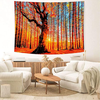 Delur Sunset Forest Tapestry Tree of Life Tropical Rainforest Landscape Tapestry Wall Hanging Scenic Nature Woodland Natural Sunrise Headboard for Bedroom Living Room Home Decor (51.2" x 59.1")