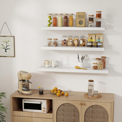 White Floating Shelves Wall Shelf 40 Inch, 8 Inch Deep Floating Shelf for Wall, Farmhouse Black Wood Shelves Invisible Bracket for Living Room, Bedroom, Kitchen, 40 x 8 x 1.4 Inch, Set of 2
