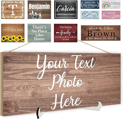 Custom Wood Sign Prsonalized Text Business Home Decor, Personalized Rustic Plaque Board Hanging Wooden Name Sign for Wall Art, Customized Signs Plank Decoration Gifts for Wedding Family Farmhouse Kitchen, Rectangle