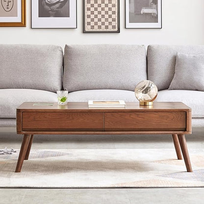 100% Solid Wood Lift Top Coffee Table for Living Room, Mid Century Modern Tables with Drawers and Large Storage, Oak Wood Coffee Tables for Small Spaces (Oak Walnut Color, 47.24"W x 23.62"D x 25.59"H)