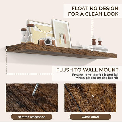 RICHFOCUS 55Inch Floating Shelves for Wall 1 Pack Shelves for Bedroom|Kitchen|Bathroom Wall Mounted Rustic Wood Floating Shelf with Invisible Brackets for Books|Storage|Decor, Rustic Brown
