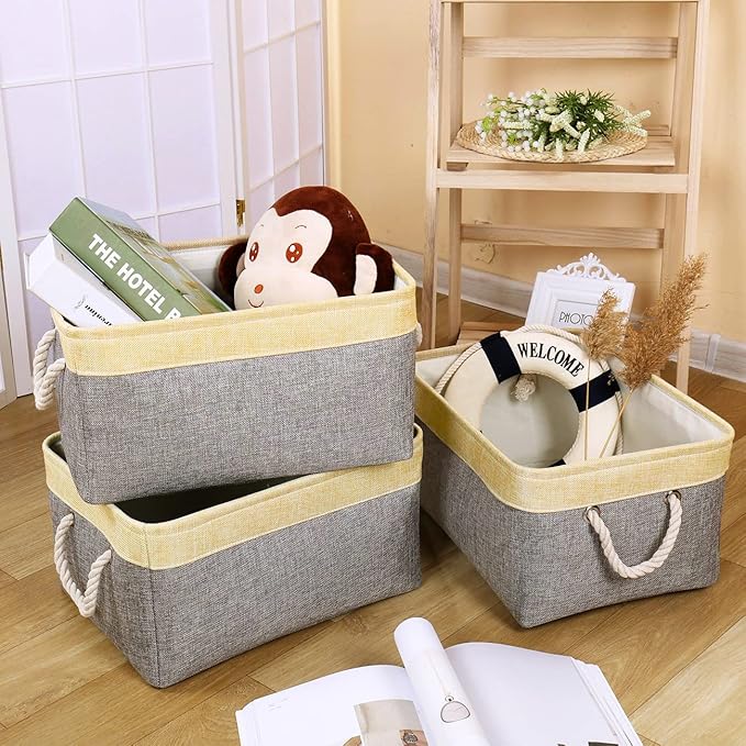 TheWarmHome Fabric Storage Bins Baskets for Organizing, Large Sturdy Storage Basket W/Handles, Decorative Foldable Storage Baskets for Shelves Closet Nursery Toy (Large - 3 Pack 15.7L×11.8W×8.3H)