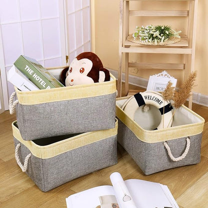TheWarmHome Fabric Storage Bins Baskets for Organizing, Large Sturdy Storage Basket W/Handles, Decorative Foldable Storage Baskets for Shelves Closet Nursery Toy (Large - 3 Pack 15.7L×11.8W×8.3H)