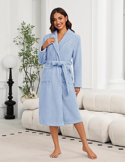 Ekouaer Women's Robe Plush Soft Long Bathrobe Cozy Warm Shawl Collar Spa Robe with Pockets