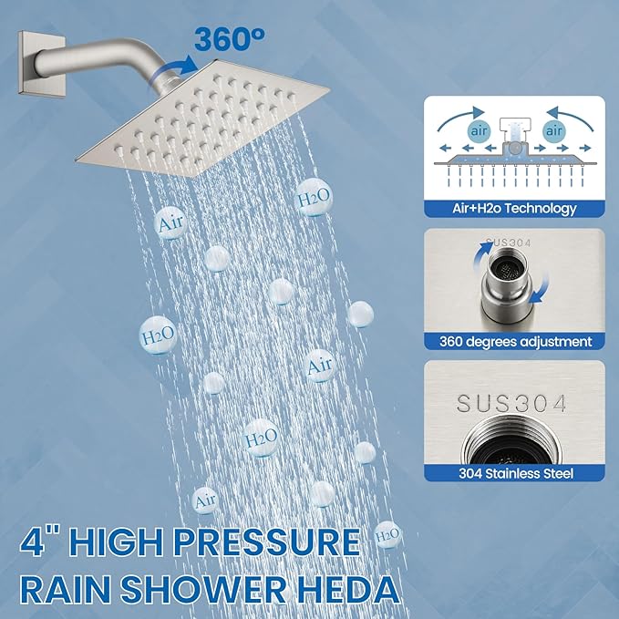 Airuida Shower Faucet Set Bathroom Rain Shower System SUS304 Stainless Steel Single Handle With Male Threads Rough-in Valve Shower Trim Kit 4 Inch Wall Mount Shower Head Brushed Nickel