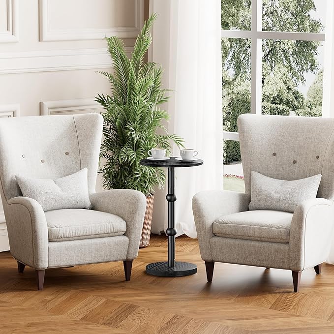 Drink Table, Small Round Side Table for Small Spaces, Modern Accent Round End Tables with Metal Leg, Thickened Wood Pedestal Coffee Tables for Living Room, Bedroom, Narrow Corners,Sofa Couch