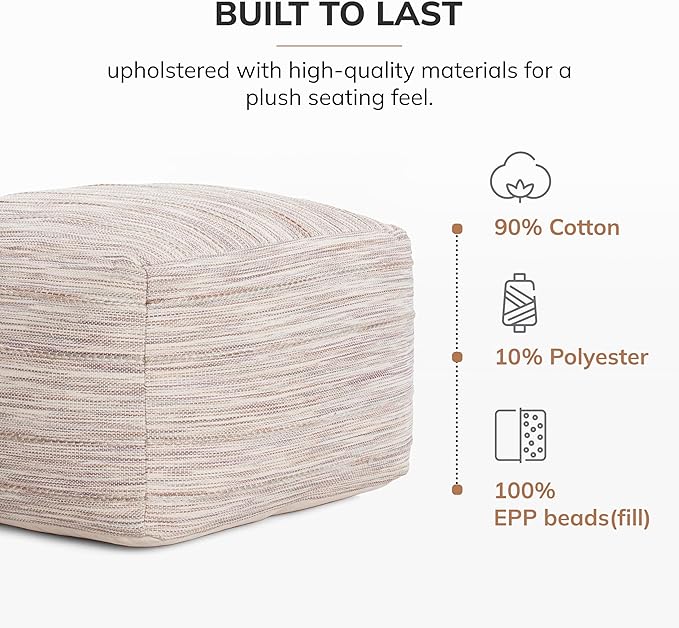 Anji Mountain 22"x22"x16" Handmade & Handcrafted Ottoman Pouf Comfortable Pouf Ottoman Foot Rest & Home Décor Accent for Living Room, Bedroom, Nursery, Kids Room, Patio