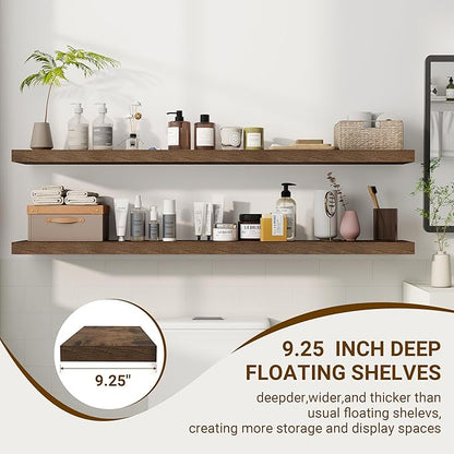55 Inch Floating Shelves, 55"x9.25"x1.5" Inch Deep Floating Shelves for Wall, Wooden Shelves for Bathroom, Bedroom, Living Room, Brown