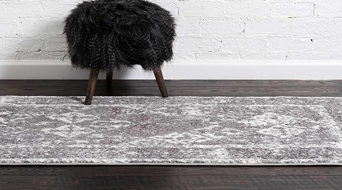 Unique Loom Rosso Collection Vintage, Traditional, Bohemian, Geometric, Distressed, Southwestern Area Rug, 2' 0" x 6' 0", Gray/Ivory