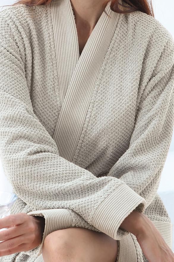 Organic Turkish Cotton Terry Hooded Kimono Bathrobe, Robe for Women