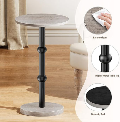 Drink Table, Small Round Side Table for Small Spaces, Modern Accent Round End Tables with Metal Leg, Thickened Wood Pedestal Coffee Tables for Living Room, Bedroom, Narrow Corners,Sofa Couch