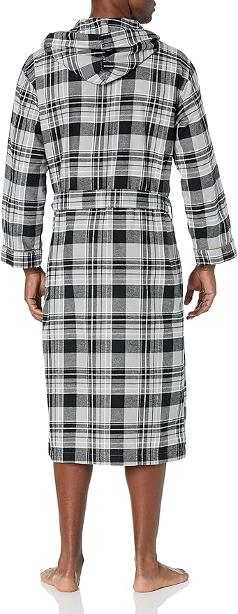 Andrew Scott Mens' Robe with Hoodie| Cotton Flannel Brush Plaid | All Season | Full Length House Robe