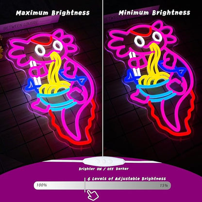 Axolotl Ramen Neon Sign for Wall Decor Dimmable Axolotl Eating Noodles LED Neon Light Cut Japanese Neon Sign Anime Neon Signs for Japan Restaurant, Home Wall Art and Kitchen Decor(15.7 * 9.7inch)