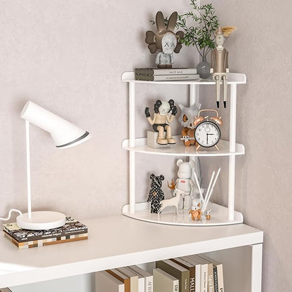 3 Tier Acrylic Corner Shelf Organizer Storage 9.5x9.5x15.7 Inch, White Countertop Corner Shelf for Bathroom, Kitchen, Bedroom, Office, Study Room