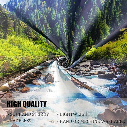 Nature Forest Mountain Tapestry Green Pine Tree Stream Tapestry White Clouds Flowing River Valley Landscape Scenery Tapestries Wall Hanging for Bedroom Dorm Living Room Office Classroom 60 x 40 Inch