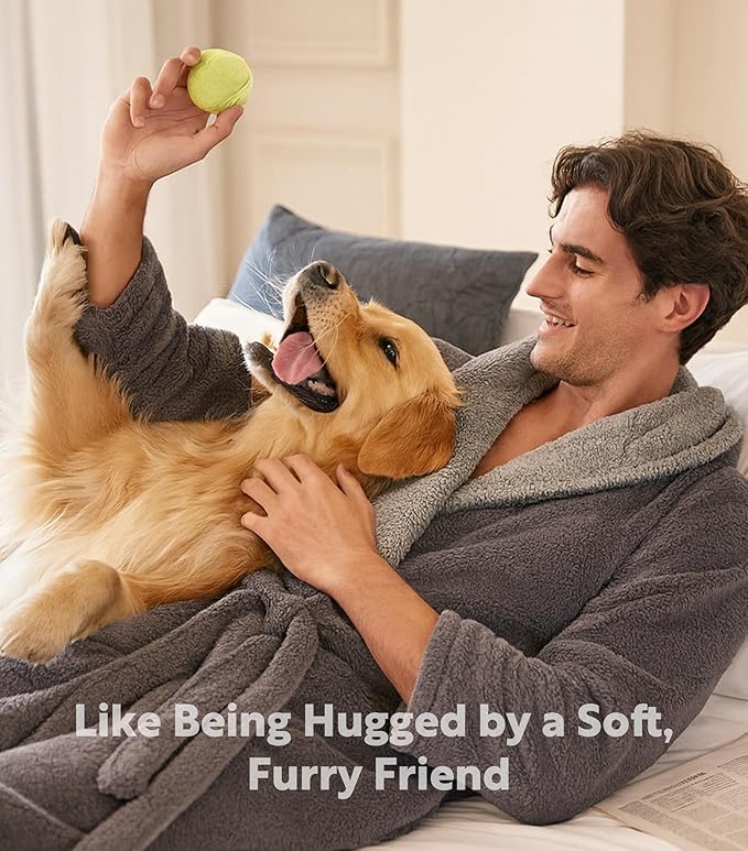 DAVID ARCHY Men's Soft Fleece Plush Robe Full Length Long Bathrobe