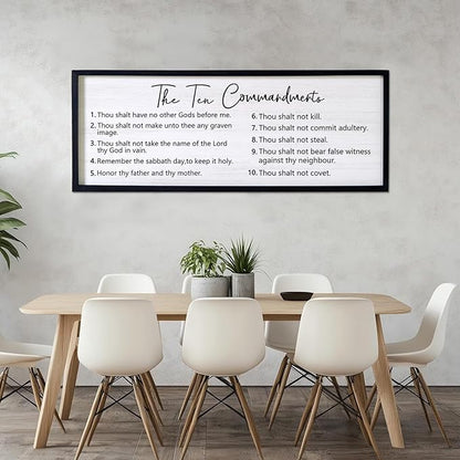 The Ten Commandments Rustic Bible Verse Framed Wall Art, 40''×15'' Positive Religious Christian Saying Sign for God Jesus Christ Prayer, Vintage Horizontal Holy Inspirational Catholic Scripture Decor