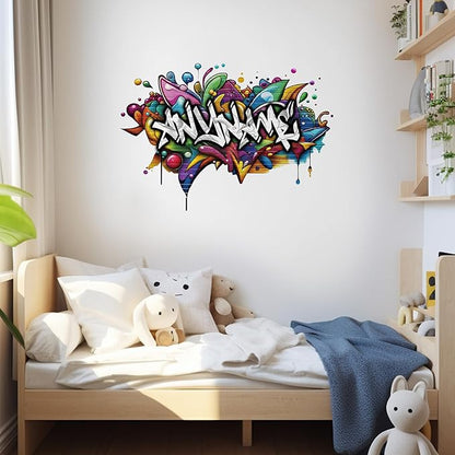 Personalized Name Graffiti Wall Decal Custom Name Graffiti Street Art Brick Room Decor Teen Wall Decals and Stickers for Nursery, Room Walls Decor, Peel & Stick Name Decals for Walls